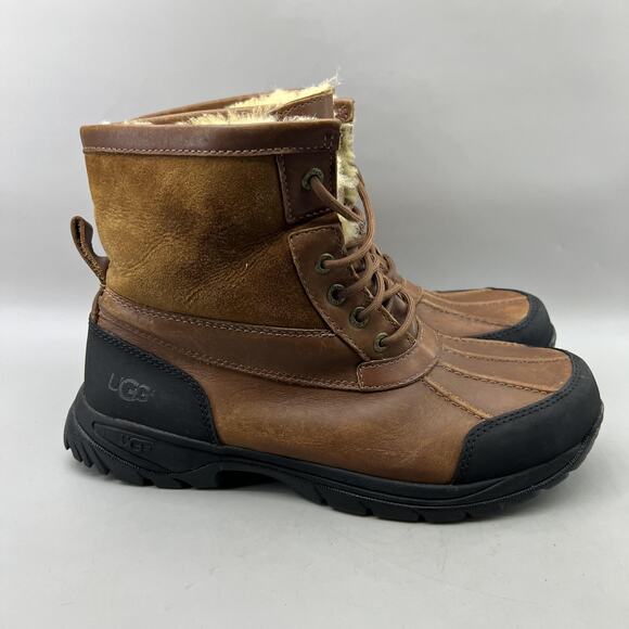 UGG Hilgard Event Waterproof Boots Men Size 10 Brown Leather Vibram Comfort Shoe - Picture 1 of 9